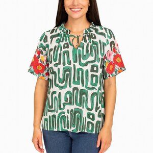 Women's Green White Pink  short  Sleeve Pullover Top Size XL